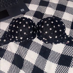 black & white poka dot strapless PINK bra